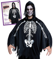 narrenwelt Skelett Poncho mit Kapuze Halloween Unisex Cape Skull Einheitsgröße
