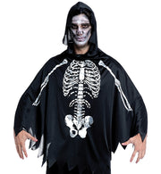 narrenwelt Skelett Poncho mit Kapuze Halloween Unisex Cape Skull Einheitsgröße