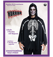 narrenwelt Skelett Poncho mit Kapuze Halloween Unisex Cape Skull Einheitsgröße