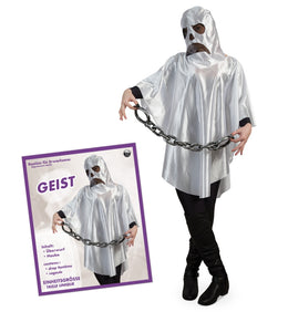 narrenwelt Kostüm Geist Gespenst Poltergeist Umhang mit Haube Erwachsene Überwurf Halloween