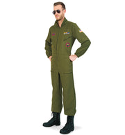 narrenwelt Kostüm Kampfpilot Overall grün Militär Pilot Flieger-Uniform M - XL