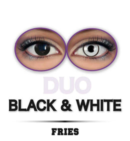 narrenwelt Fun Linsen  Duo Black & White Zweifarbige Fun-Kontaktlinsen Eyecatcher Motivlinsen Halloween Cosplay-Linsen