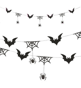 narrenwelt  Deko Girlande mit Fledermäusen und Spinnennetzen Halloween Dekoration Grusel Motto Party Event Accessoire