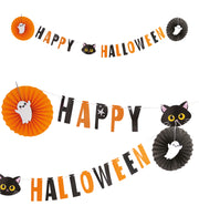 narrenwelt  Deko Girlande Happy Halloween mit Geistern und schwarzem Katzengesicht Dekoration Grusel Motto Party Event Accessoire