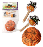 narrenwelt Halloween Muffin Set 48-teilig Muffinförmchen und Deko Picks mit Kürbis Motiv – Gruseliger Kuchen-Deko-Spaß Fotobox