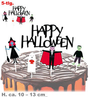 narrenwelt Halloween 5-teiliges Halloween Cake Topper Set (Höhe ca. 10–13 cm) – Gruseliger Kuchen-Deko-Spaß Fotobox