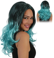 narrenwelt Perücke  Luna Schwarz-Türkis Fasching Event Party