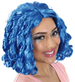 narrenwelt Perücke Pippa blau  Party glatt  Frisur Kurzhaar gewellt Cosplay Accessoire