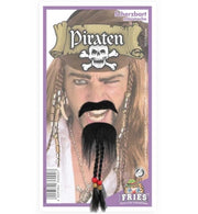 narrenwelt Piratenbart Bart Piraten Gesichtshaar Piraten - Bart 2-TLG. Set Schnurbart + Bart Pirates mit 2 kleinen Zöpfen und Perlen Fasching Karneval