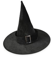 narrenwelt Hexenhut  Zaubererhut Samtoptik mit Silberschnalle Hexen Hut 58 cm Halloween Horror Kostüm Accessoire