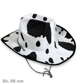 narrenwelt Cowboyhut Kuh Hut 58 cm Cowboy Kuhfell schwarz/weiß Wiesn Bayern Gaudi Event