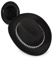 narrenwelt Mini Cowboyhut schwarz Miniatur Hut silber Glitzer Hutband Haar Akzent Show & Party Accessoire