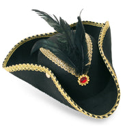 narrenwelt Hut Edel-Pirat Piratenhut Dreispitz schwarz mit Schmuckstein