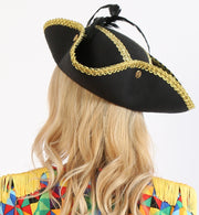 narrenwelt Hut Edel-Pirat Piratenhut Dreispitz schwarz mit Schmuckstein