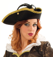 narrenwelt Hut Edel-Pirat Piratenhut Dreispitz schwarz mit Schmuckstein