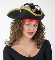 narrenwelt Hut Edel-Pirat Piratenhut Dreispitz schwarz mit Schmuckstein