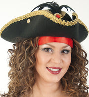 narrenwelt Hut Edel-Pirat Piratenhut Dreispitz schwarz mit Schmuckstein