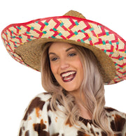 narrenwelt SOMBRERO Stroh natur  ca. 58 cm Einfassung rot