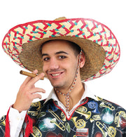 narrenwelt SOMBRERO Stroh natur  ca. 58 cm Einfassung rot