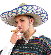 narrenwelt SOMBRERO Stroh natur  ca. 58 cm Einfassung blau