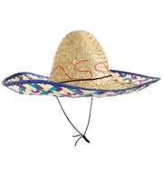 narrenwelt SOMBRERO Stroh natur  ca. 58 cm Einfassung blau