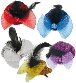 narrenwelt Fascinator Brillant mit Schmuckstein und Federn Mini Hut  verschieden Farben Event Party Accessoire