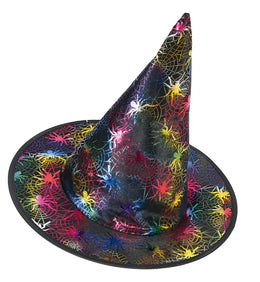 narrenwelt Hexenhut  Hexen Hut klein bunter Druck  mit Glanzmotiven 56cm Halloween Zauberer Kinder Motto Party Accessoires