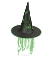 narrenwelt Hexenhut schwarz changierend mit Haar und Spinnweben Hexen Hut  für Halloween ca. 56 cm