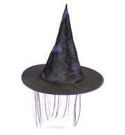 narrenwelt Hexenhut schwarz changierend mit Haar und Spinnweben Hexen Hut  für Halloween ca. 56 cm