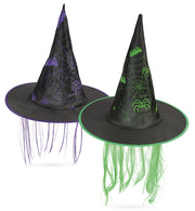 narrenwelt Hexenhut schwarz changierend mit Haar und Spinnweben Hexen Hut  für Halloween ca. 56 cm