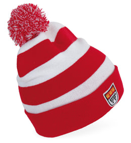 narrenwelt Strickmütze Köln Mütze rot/weiß mit Wappen Motto Party Event Accessoire Fasching Karneval