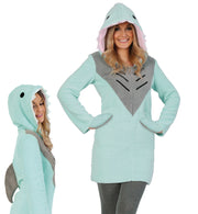 narrenwelt Kostüm Hai Sharky Lady Kleid mit Kapuze und Handwärmer Tierkostüm Tier Damen Gr. S - XL - Fasching Karneval Mottoparty