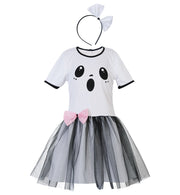 narrenwelt Kostüm Kleid Geist mit Haarreif  Tüllrock + rosa Schleife + drolliges Geistergesicht Mädchen Halloween  104-128