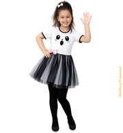 narrenwelt Kostüm Kleid Geist mit Haarreif  Tüllrock + rosa Schleife + drolliges Geistergesicht Mädchen Halloween  104-128