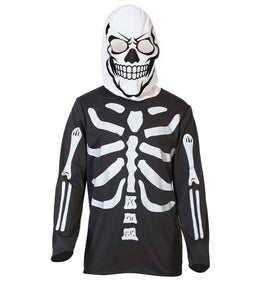 narrenwelt Skull Warrior Gruseliges  Halloween Kostüm Oberteil mit cooler, integrierter Totenkopf-Kapuze für Kinder