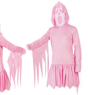 narrenwelt Geisterkleid rosa Mädchen Style Kleid mit Kapuze und Haube/Maske für Mädchen Halloween 140-164