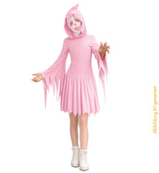 narrenwelt Geisterkleid rosa Mädchen Style Kleid mit Kapuze und Haube/Maske für Mädchen Halloween 140-164
