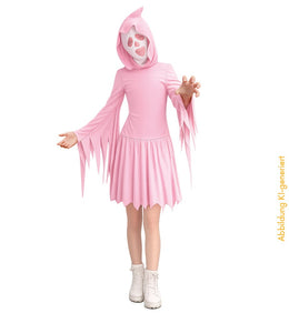 narrenwelt Geisterkleid rosa Mädchen Style Kleid mit Kapuze und Haube/Maske für Mädchen Halloween 140-164