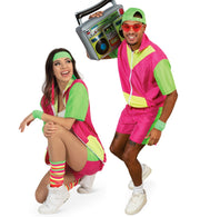 narrenwelt  Jogginganzug  kurz 80er Jahre Retro – Neon-Look für Sie & Ihn  Motto Party Event  Karneval