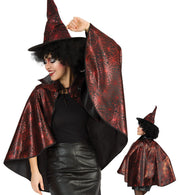 narrenwelt Vampir Cape Lilith Halloween Hexe Kostüm  Magierin Poncho Umhang Glanzeffekt Einheitsgröße
