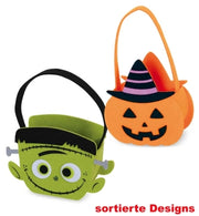 narrenwelt Halloween Tasche mit lustigen Gesichtern grün und orange für Süßes oder Saures N26