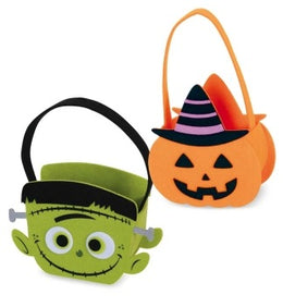 narrenwelt Halloween Tasche mit lustigen Gesichtern grün und orange für Süßes oder Saures N26