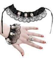 narrenwelt Set Skull Armband und Halsband Halloween 2 tlg. Set Totenkopf Skull Gothic Kostüm Accessoires