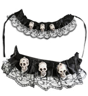 narrenwelt Set Skull Armband und Halsband Halloween 2 tlg. Set Totenkopf Skull Gothic Kostüm Accessoires