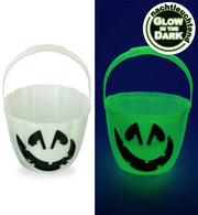 narrenwelt Halloween Eimer nachteuchtend mit Henkel Halloweentasche mit Aufdruck Kürbis schwarz  23 x 30 cm Kostüm Accessoire