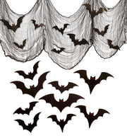 narrenwelt Deko Netz Set – Dekostoff + 9 Fledermäusen mit roten Augen