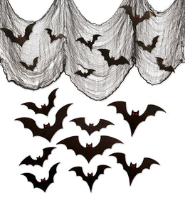 narrenwelt Deko Netz Set – Dekostoff + 9 Fledermäusen mit roten Augen