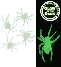 narrenwelt Deko-Spinnen nachtleuchtend – 4er Set HalloweenGruselspaß GID Party Event Mottoparty Deko
