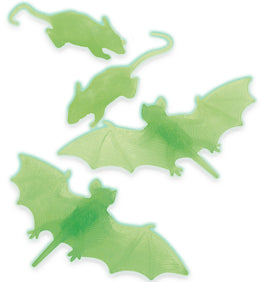 narrenwelt Gruseldeko nachtleuchtend hell 4tlg Set DEKO Fledermäuse Ratten Halloween Dekoration Grusel Motto Party Event Accessoire
