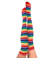 narrenwelt Overknees bunt geringelt 150 DEN Regenbogenfarben Rainbow Fasching Karneval Party Event JGA COSPLAY